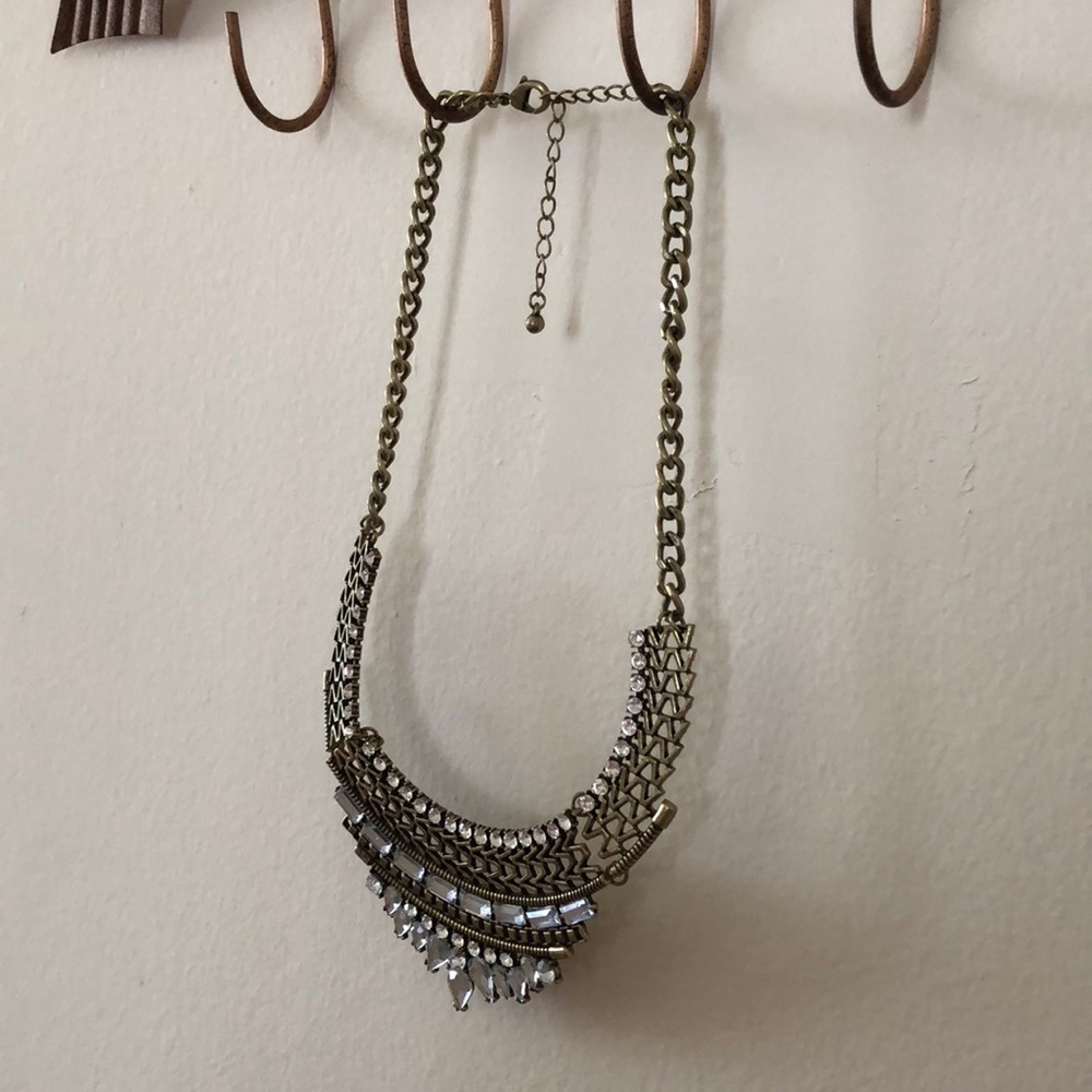 Gold plated statement necklace with rhinestones - Picture 4 of 4